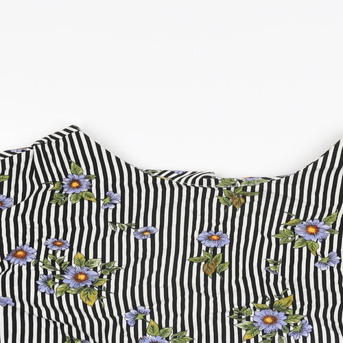 Miss Selfridge Womens White Striped Cotton Basic T-Shirt Size 6 Round Neck - Floral Print