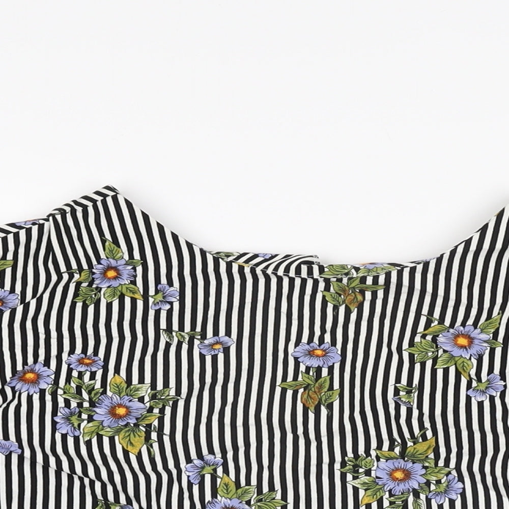 Miss Selfridge Womens White Striped Cotton Basic T-Shirt Size 6 Round Neck - Floral Print