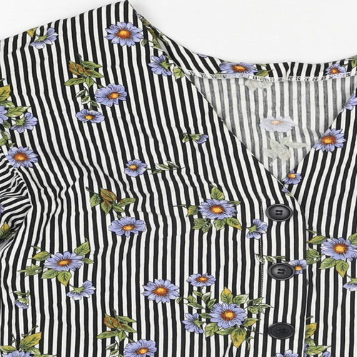 Miss Selfridge Womens White Striped Cotton Basic T-Shirt Size 6 Round Neck - Floral Print