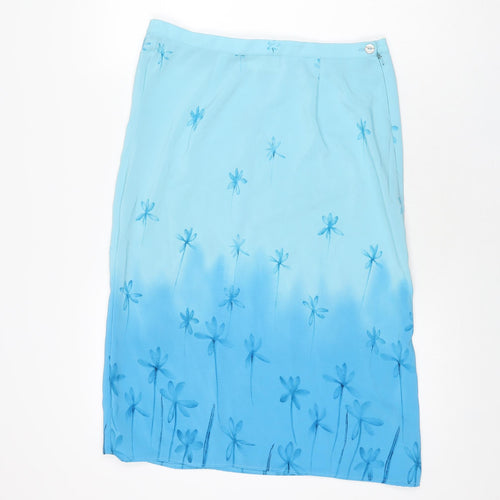 Bonmarché Womens Blue Floral Polyester Straight & Pencil Skirt Size 14 Zip