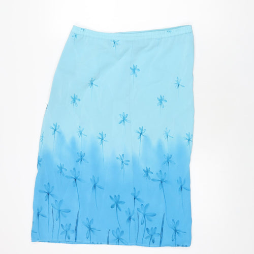 Bonmarché Womens Blue Floral Polyester Straight & Pencil Skirt Size 14 Zip