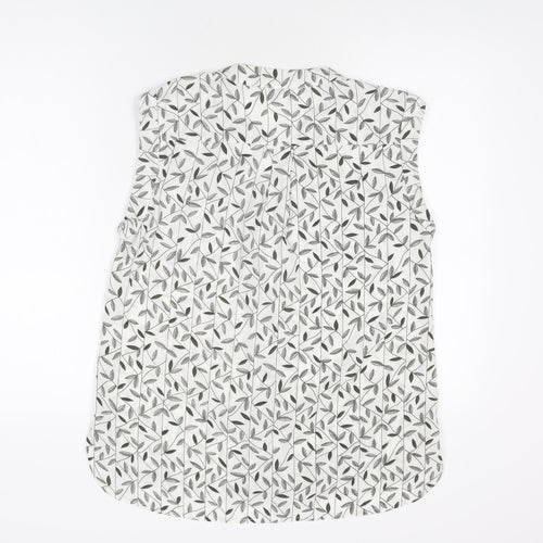 Apricot Womens White Geometric Polyester Basic Button-Up Size 10 V-Neck - Leaf Print