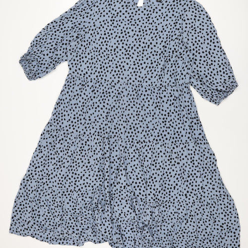 New Look Womens Blue Polka Dot Viscose A-Line Size 18 Round Neck Button