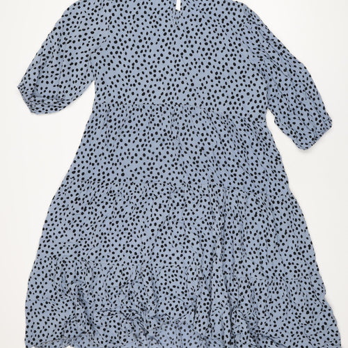 New Look Womens Blue Polka Dot Viscose A-Line Size 18 Round Neck Button