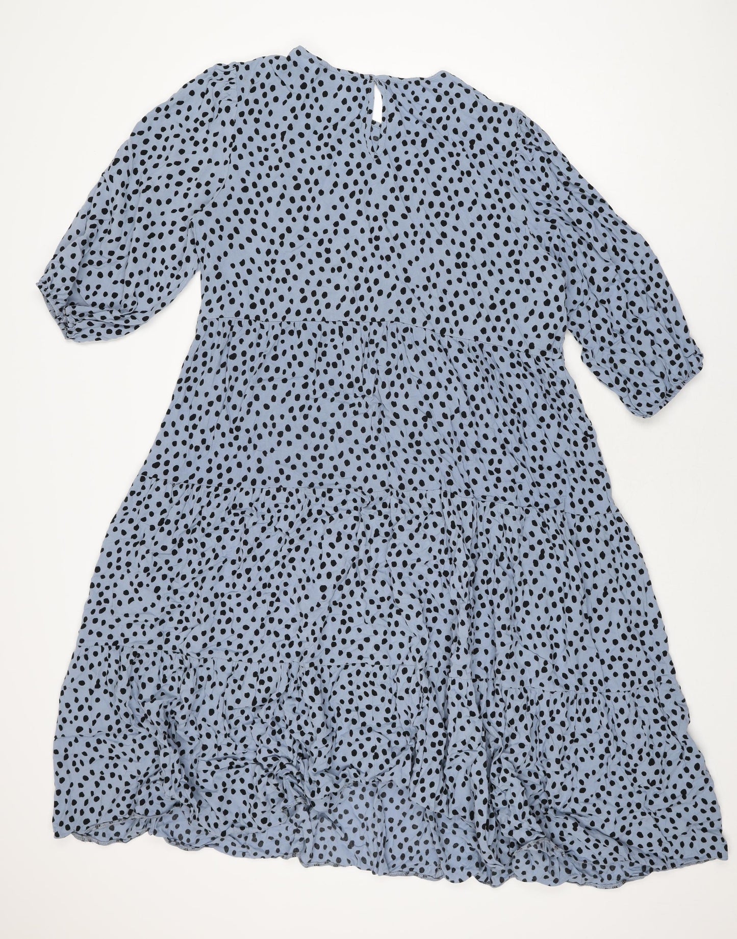 New Look Womens Blue Polka Dot Viscose A-Line Size 18 Round Neck Button