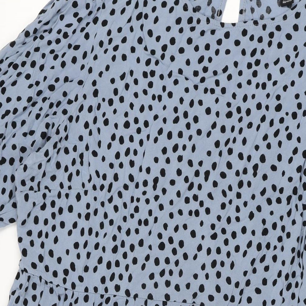 New Look Womens Blue Polka Dot Viscose A-Line Size 18 Round Neck Button