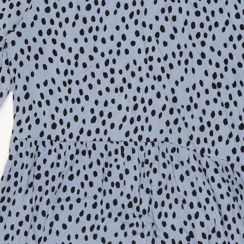 New Look Womens Blue Polka Dot Viscose A-Line Size 18 Round Neck Button