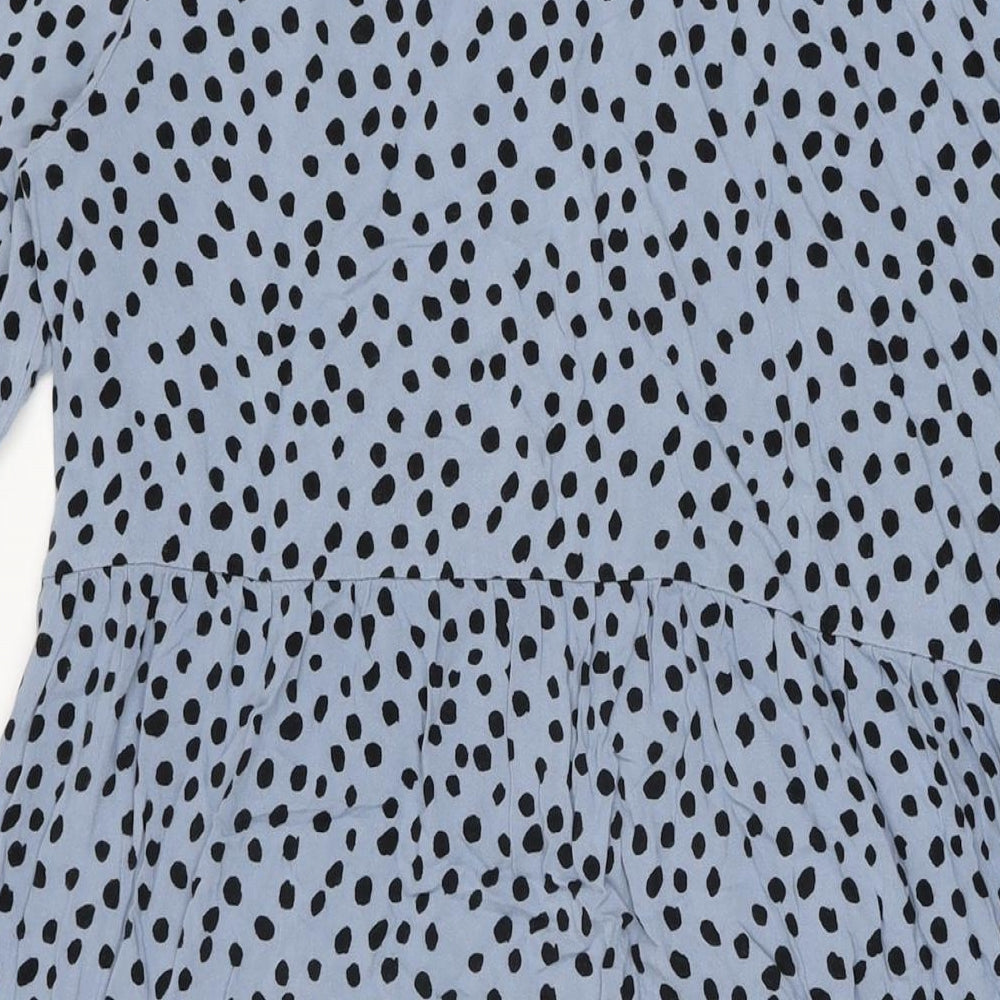 New Look Womens Blue Polka Dot Viscose A-Line Size 18 Round Neck Button