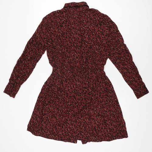 New Look Womens Red Geometric Viscose Shirt Dress Size 8 Collared Button