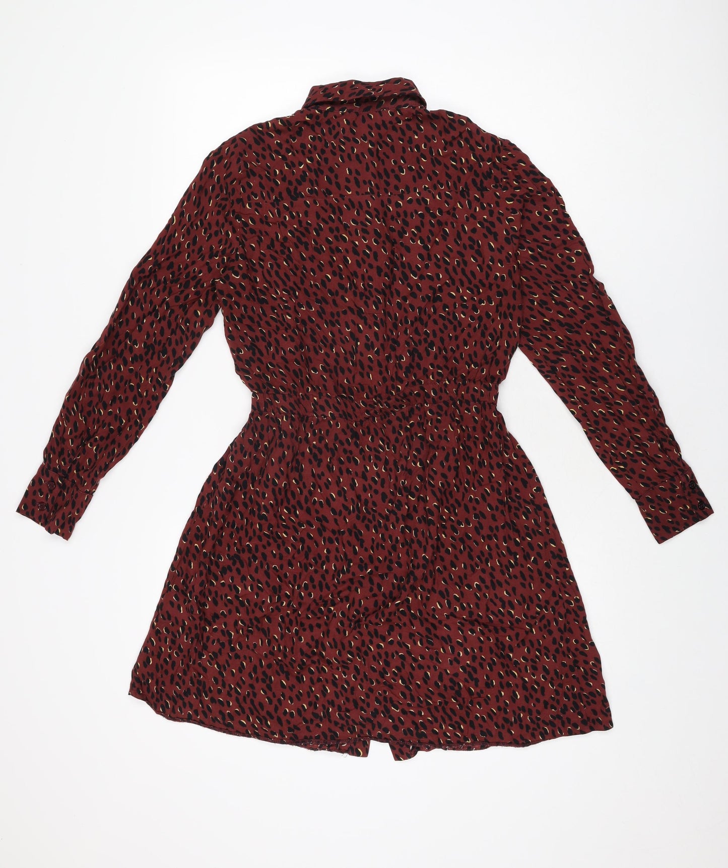 New Look Womens Red Geometric Viscose Shirt Dress Size 8 Collared Button