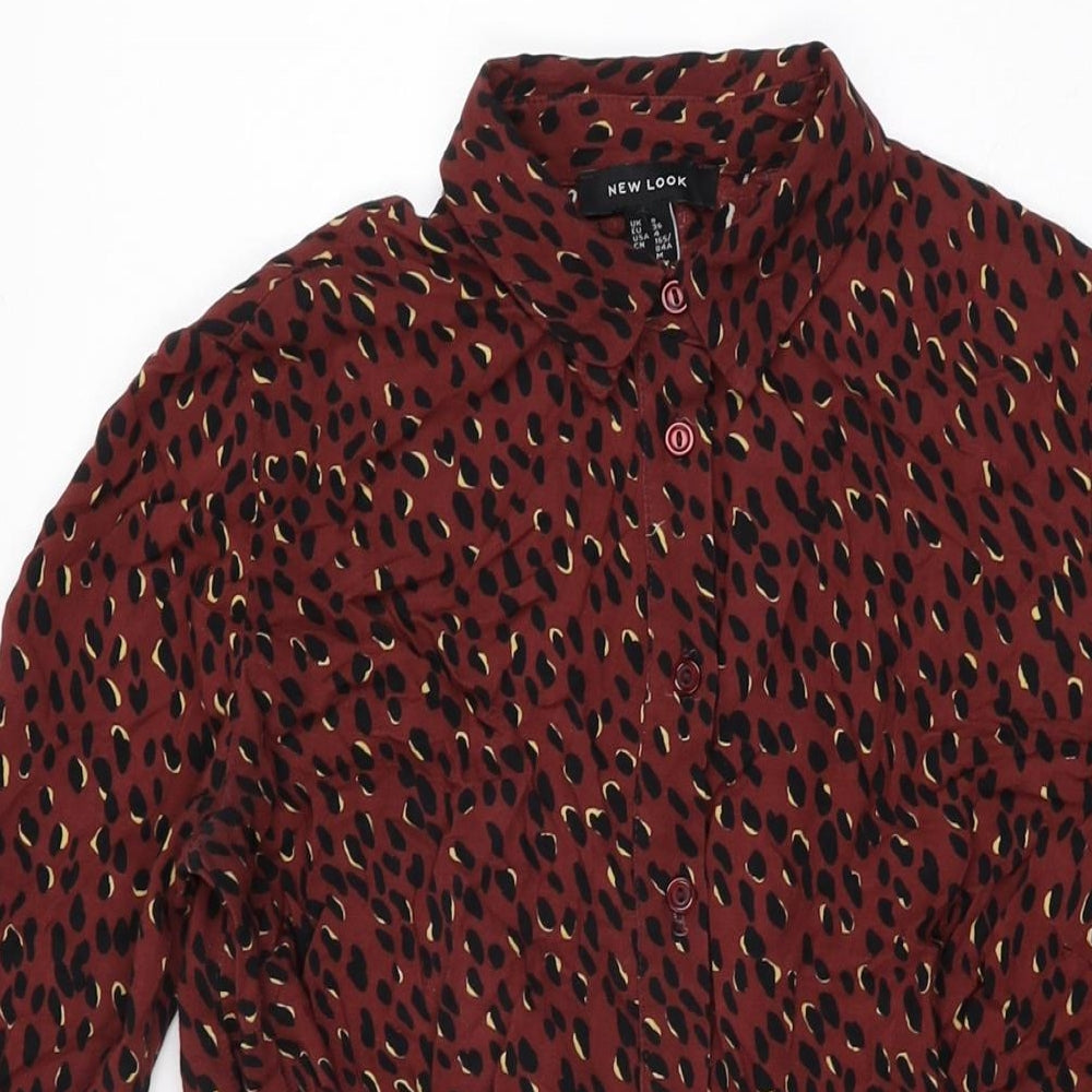 New Look Womens Red Geometric Viscose Shirt Dress Size 8 Collared Button