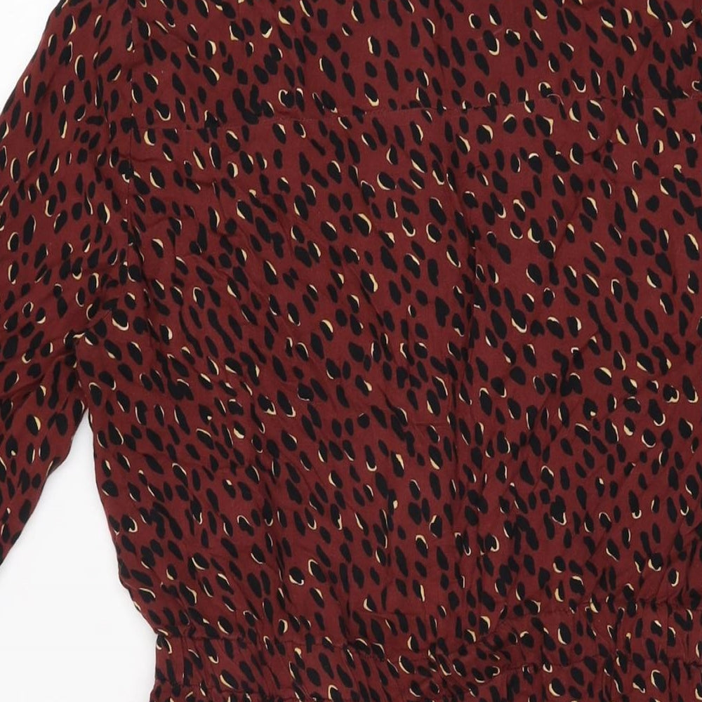 New Look Womens Red Geometric Viscose Shirt Dress Size 8 Collared Button