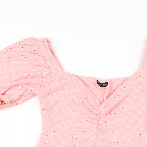 I SAW IT FIRST Womens Pink Polyester A-Line Size 6 V-Neck Pullover