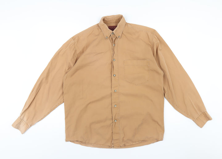 Burton Mens Beige Cotton Button-Up Size S Collared Button