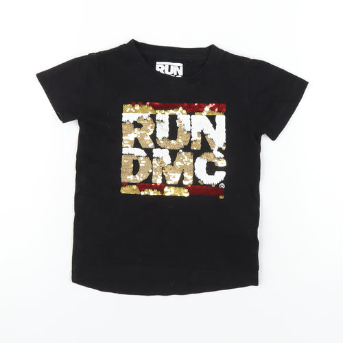 Run DMC Baby Black Cotton Basic T-Shirt Size 12-18 Months Round Neck Pullover - Reversible Sequins