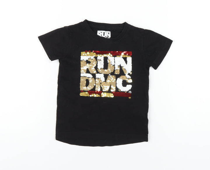 Run DMC Baby Black Cotton Basic T-Shirt Size 12-18 Months Round Neck Pullover - Reversible Sequins
