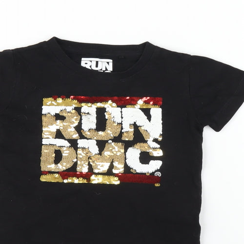 Run DMC Baby Black Cotton Basic T-Shirt Size 12-18 Months Round Neck Pullover - Reversible Sequins