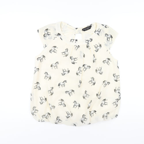 Dorothy Perkins Womens Ivory Geometric Polyester Basic Blouse Size 12 Round Neck - Horse Print