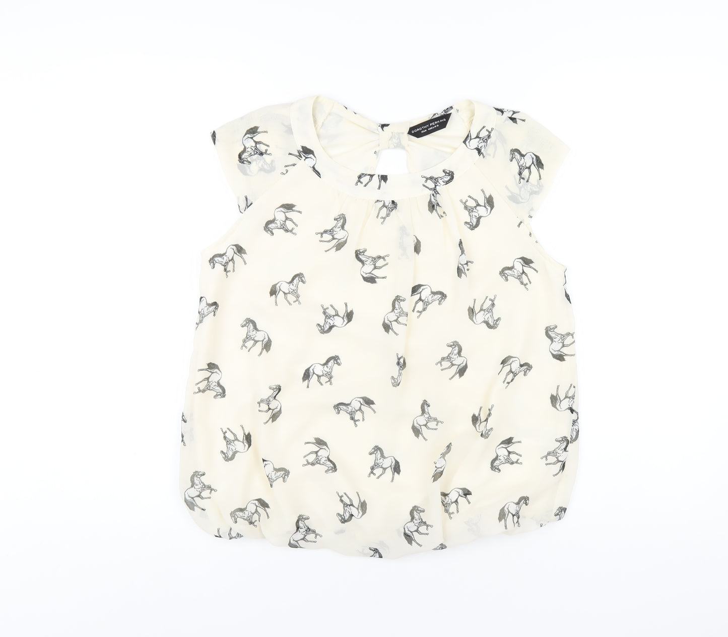 Dorothy Perkins Womens Ivory Geometric Polyester Basic Blouse Size 12 Round Neck - Horse Print