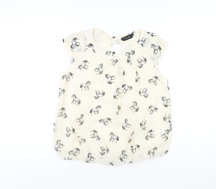 Dorothy Perkins Womens Ivory Geometric Polyester Basic Blouse Size 12 Round Neck - Horse Print