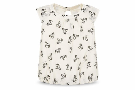 Front view of Dorothy Perkins women’s ivory geometric polyester basic blouse, size UK 12, round neck - horse print