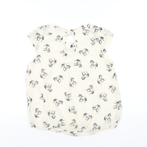 Dorothy Perkins Womens Ivory Geometric Polyester Basic Blouse Size 12 Round Neck - Horse Print