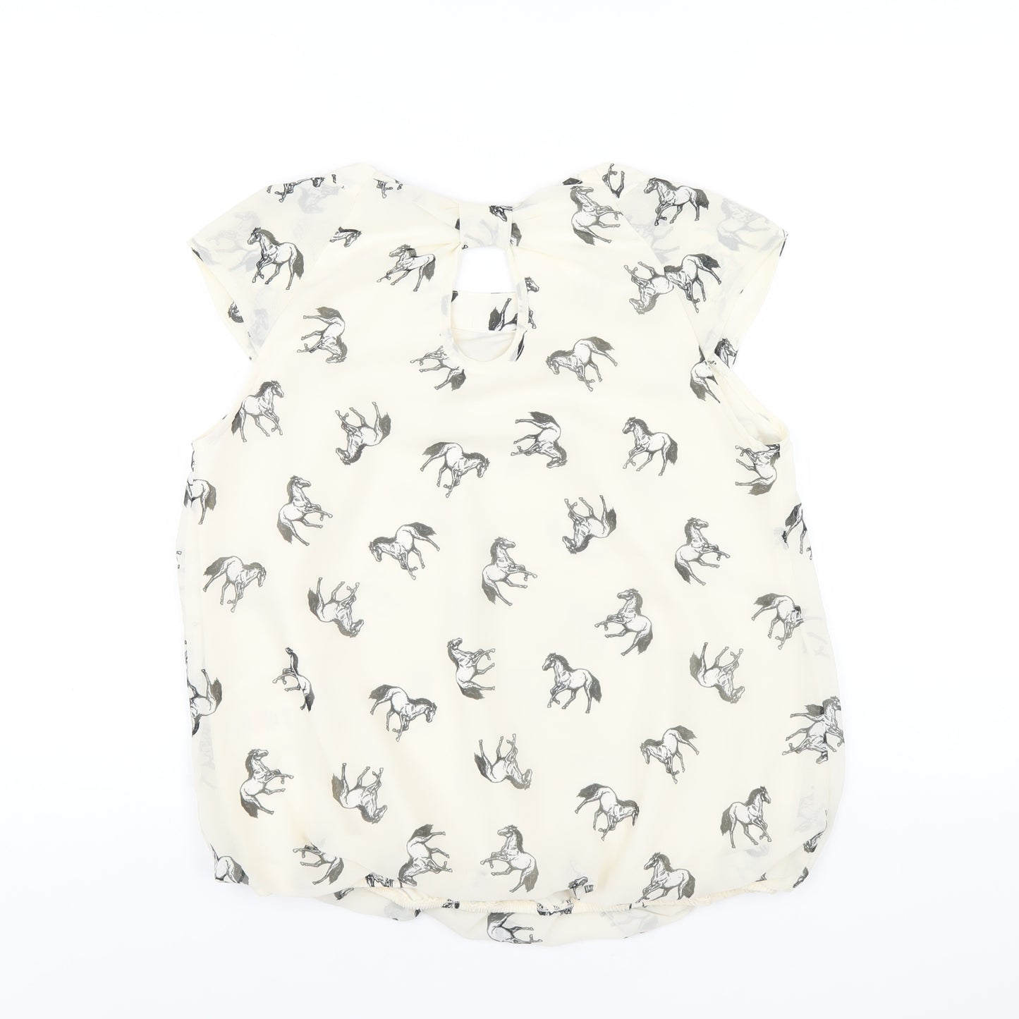Dorothy Perkins Womens Ivory Geometric Polyester Basic Blouse Size 12 Round Neck - Horse Print