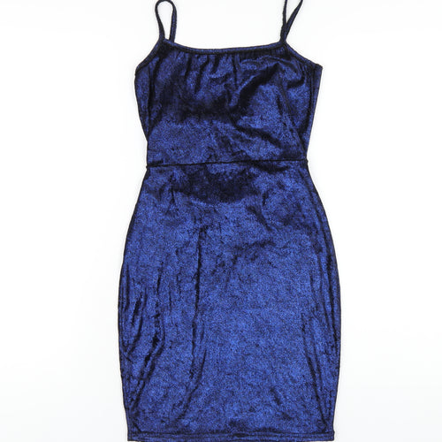 PRETTYLITTLETHING Womens Blue Polyester Bodycon Size 8 Square Neck Pullover
