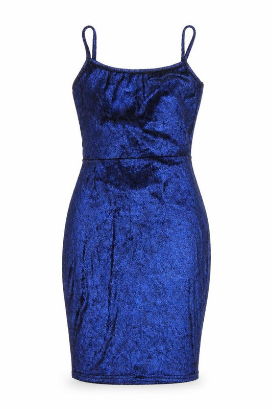 Front view of PRETTYLITTLETHING women’s blue polyester bodycon, size UK 8, square neck pullover