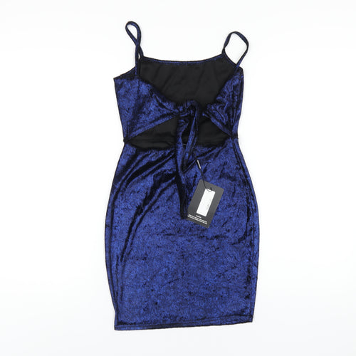 PRETTYLITTLETHING Womens Blue Polyester Bodycon Size 8 Square Neck Pullover