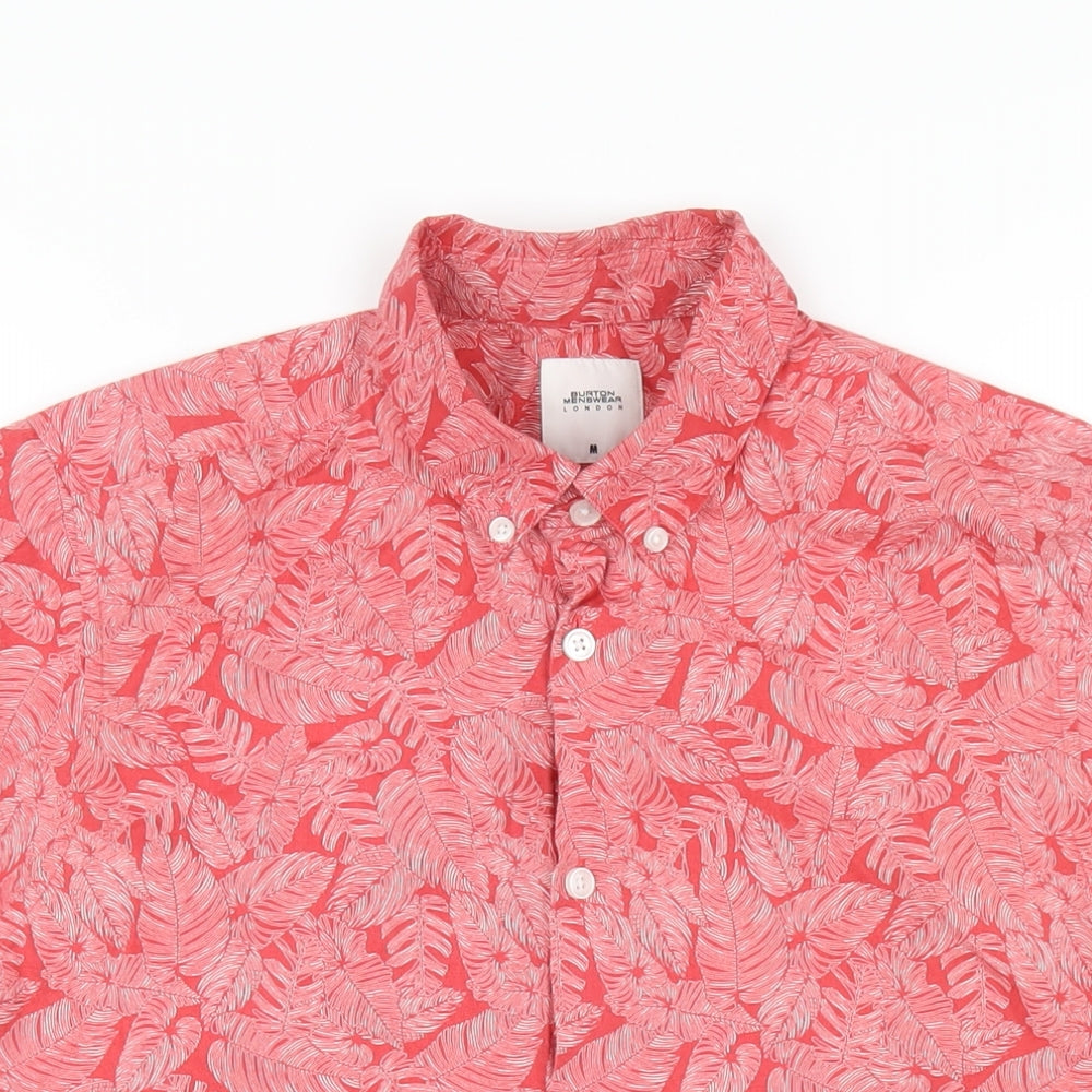 Burton Mens Red Floral Cotton Button-Up Size M Collared Button