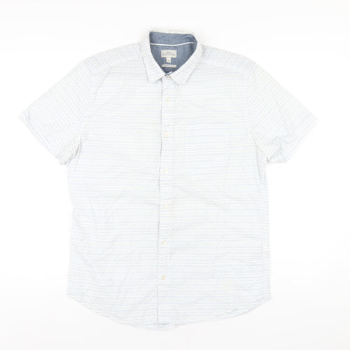 NEXT Mens Blue Geometric Cotton Button-Up Size M Collared Button