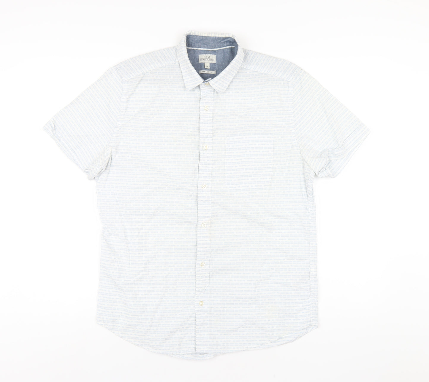NEXT Mens Blue Geometric Cotton Button-Up Size M Collared Button
