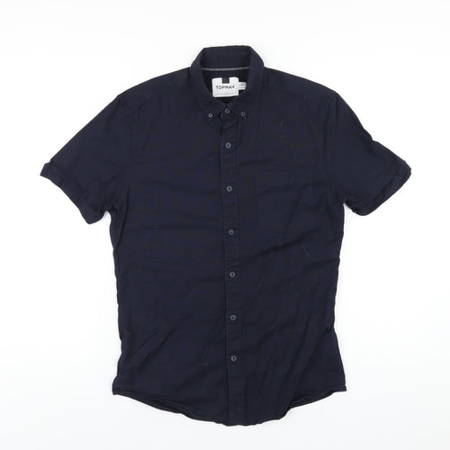 Topman Mens Blue Cotton Button-Up Size M Collared Button