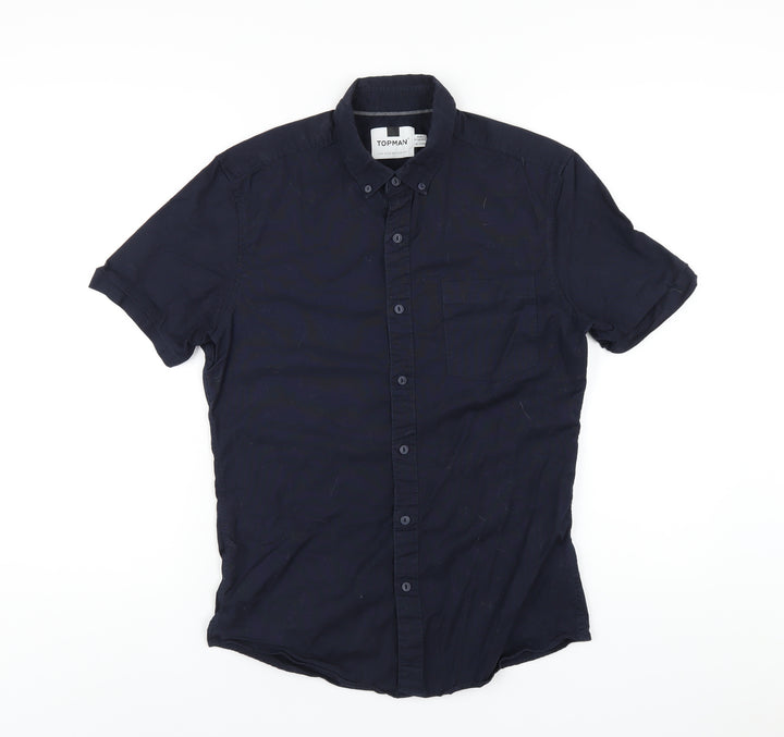Topman Mens Blue Cotton Button-Up Size M Collared Button