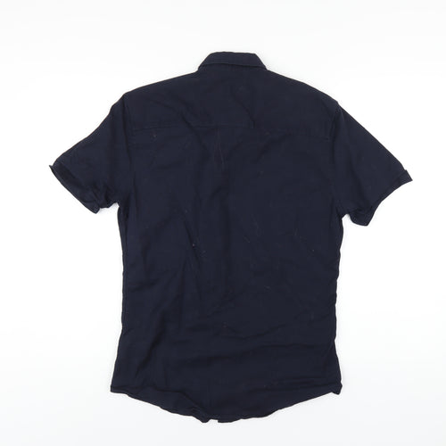 Topman Mens Blue Cotton Button-Up Size M Collared Button