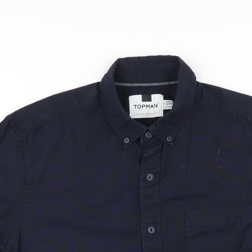 Topman Mens Blue Cotton Button-Up Size M Collared Button