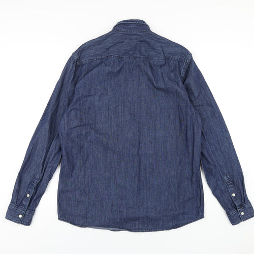 NEXT Mens Blue Cotton Button-Up Size MT Collared Snap