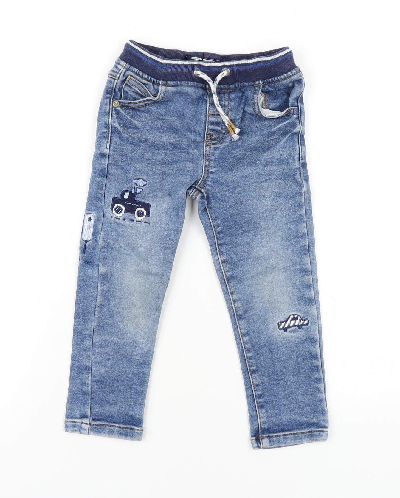 NEXT Boys Blue Cotton Skinny Jeans Size 2-3 Years Regular Drawstring