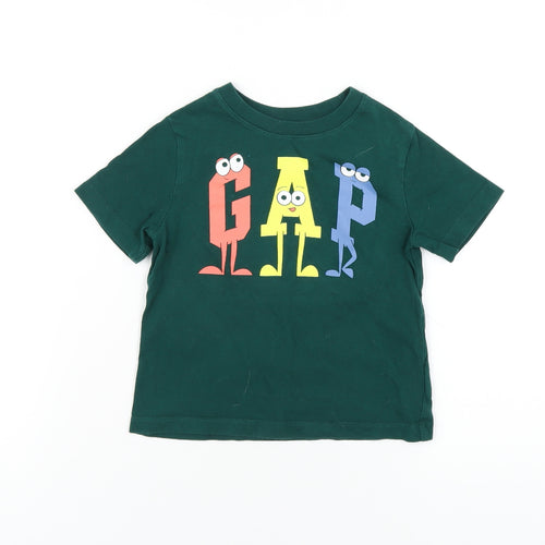 Gap Boys Green Cotton Basic T-Shirt Size 3 Years Round Neck Pullover