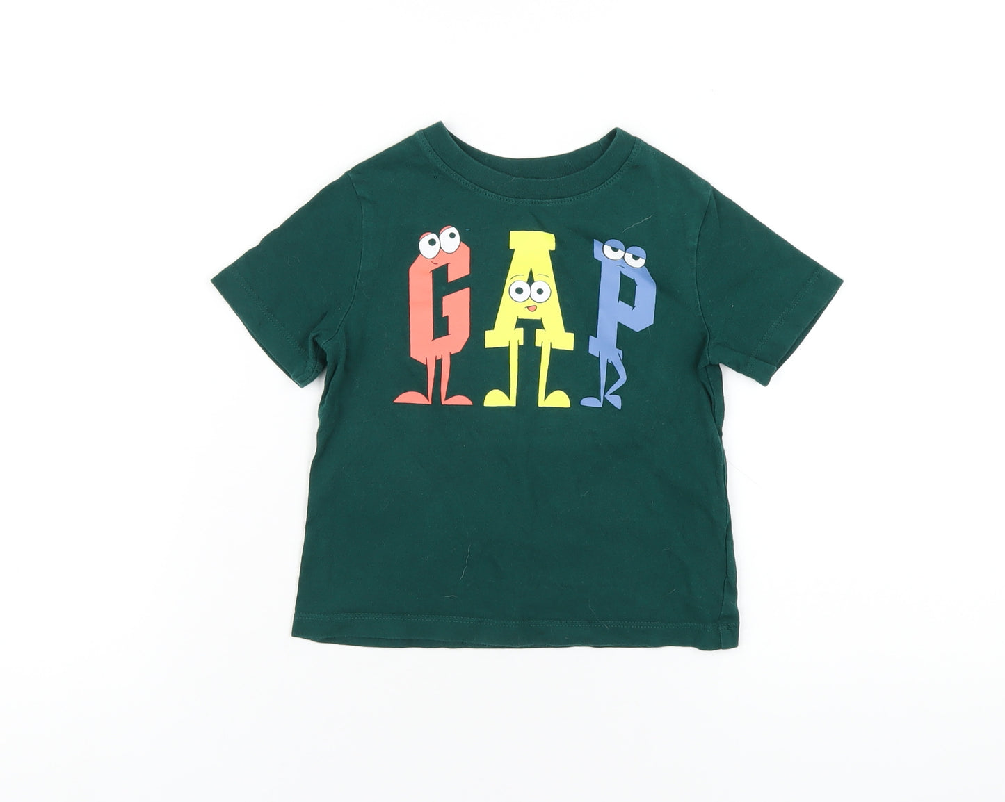 Gap Boys Green Cotton Basic T-Shirt Size 3 Years Round Neck Pullover