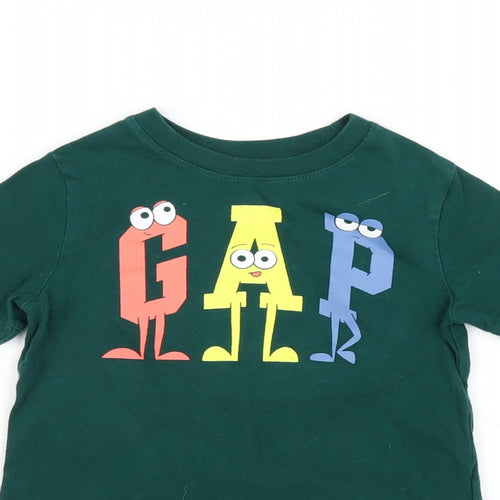 Gap Boys Green Cotton Basic T-Shirt Size 3 Years Round Neck Pullover