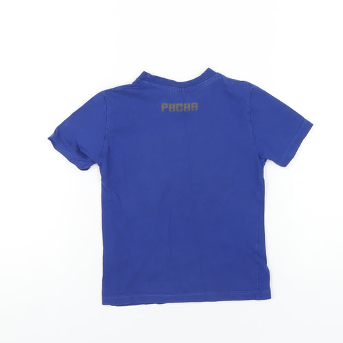 Pacha Boys Blue Cotton Basic T-Shirt Size 4 Years Round Neck Pullover