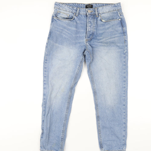 Boohoo Mens Blue Cotton Straight Jeans Size 30 in L27 in Regular Button