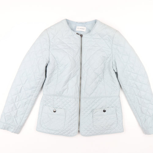 Classic Womens Blue Quilted Coat Size 10 Zip