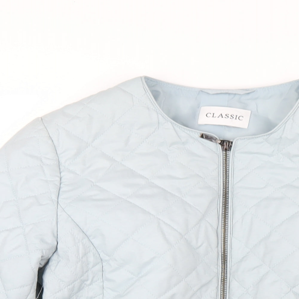 Classic Womens Blue Quilted Coat Size 10 Zip