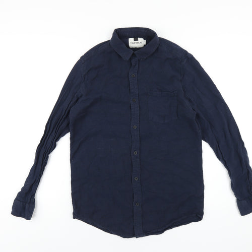 Topman Mens Blue Cotton Button-Up Size M Collared Button