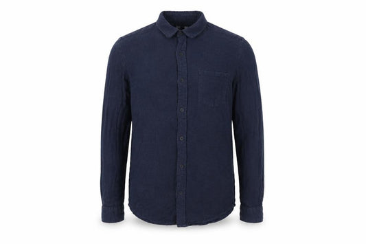 Front view of Topman men’s blue cotton button-up, size M, collared button