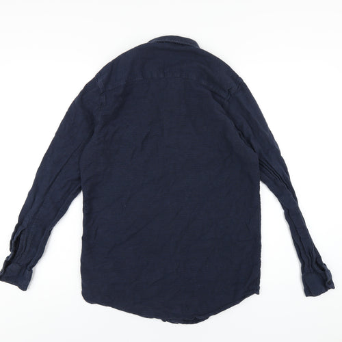 Topman Mens Blue Cotton Button-Up Size M Collared Button