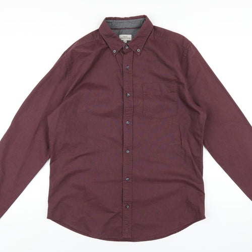 NEXT Mens Purple Cotton Button-Up Size M Collared Button